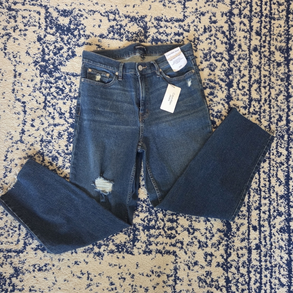 Calvin Klein Dark Blue Straight Leg Jeans - Picture 2 of 9